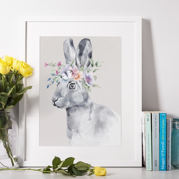 Wall Art Watercolor Bunny Print Poster Unframed - Picture 5 of 16
